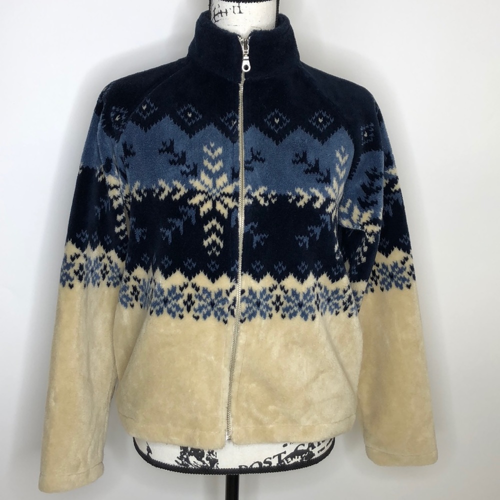 BC Clothing Zip up Fair Aisle Fleece Jacket small
